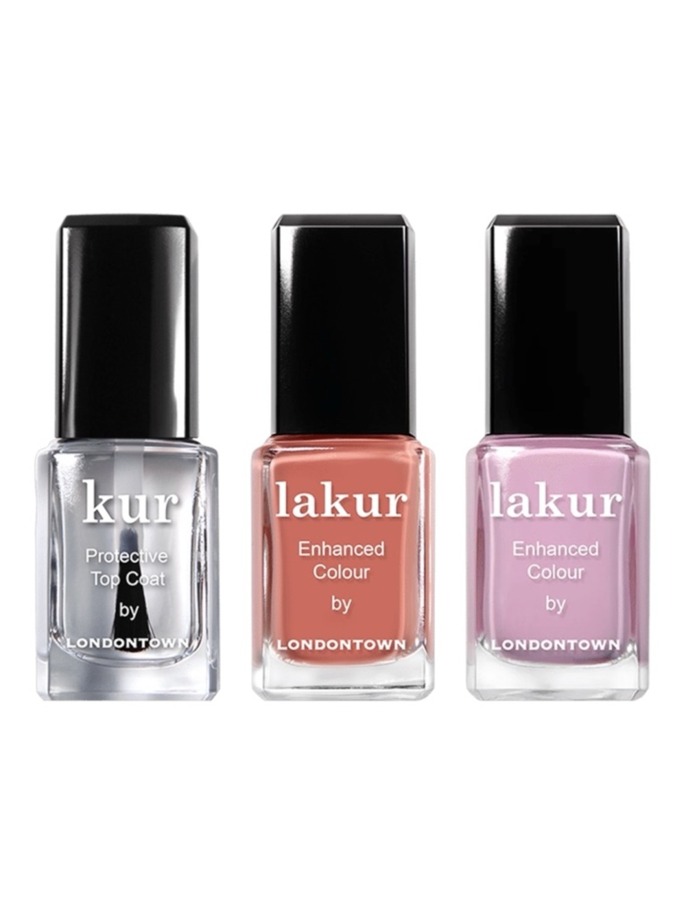 Londontown Nail Trio Kur Protective Top Coat & Coral Lemonade Pink Lakur Colour